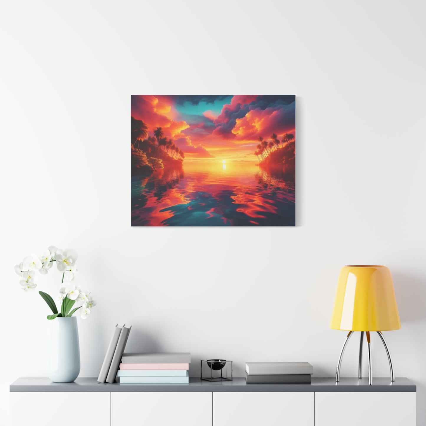 Sea Orange And Pink Tropical Sunset Canvas