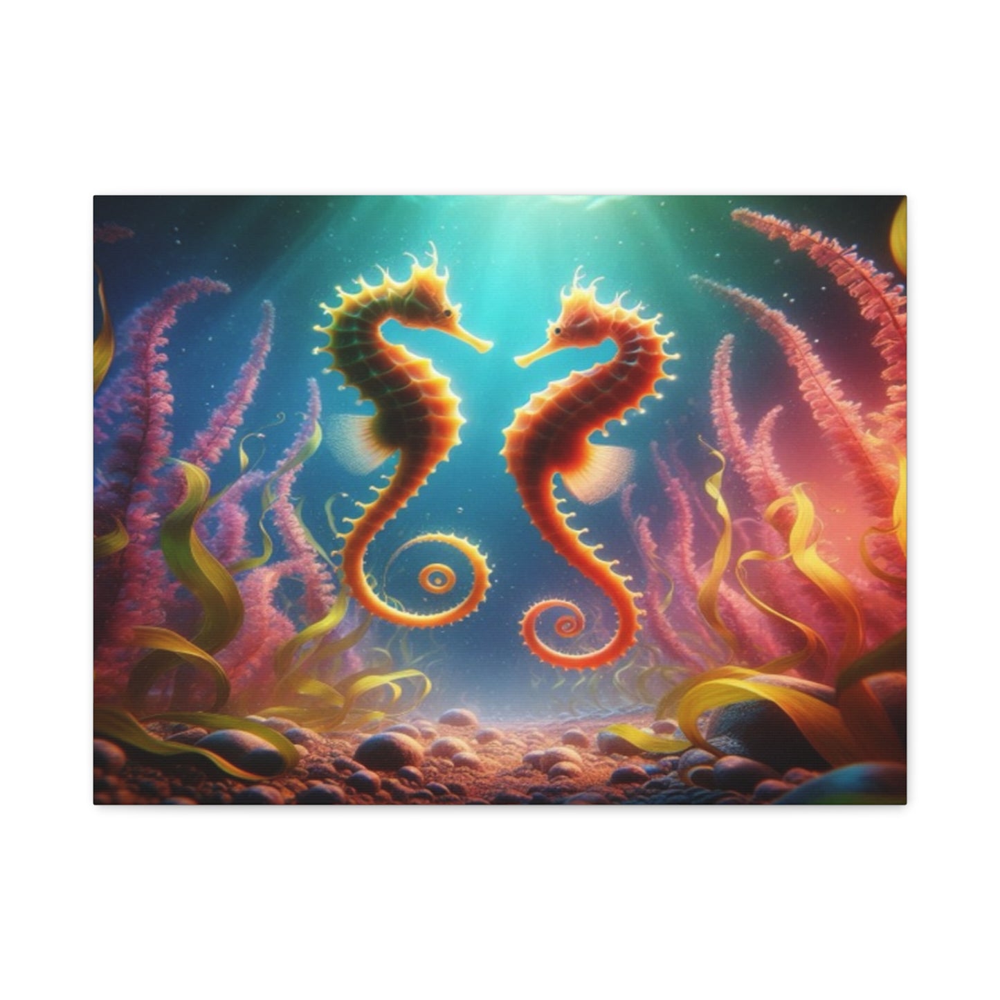 2 Seahorses In Sea Plants Canvas