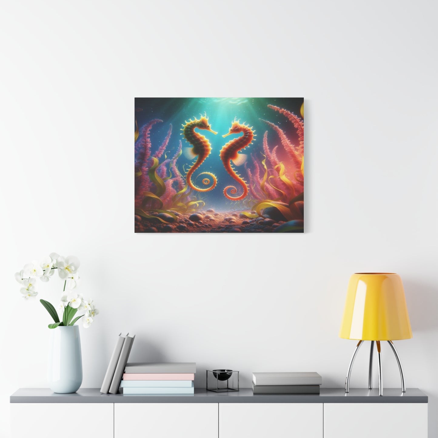 2 Seahorses In Sea Plants Canvas