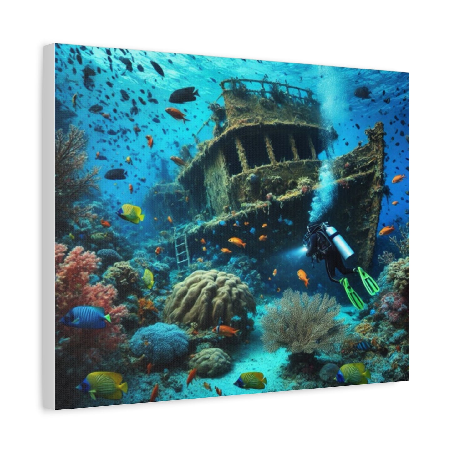 Underwater Shipwreck With Colourful Fish Canvas