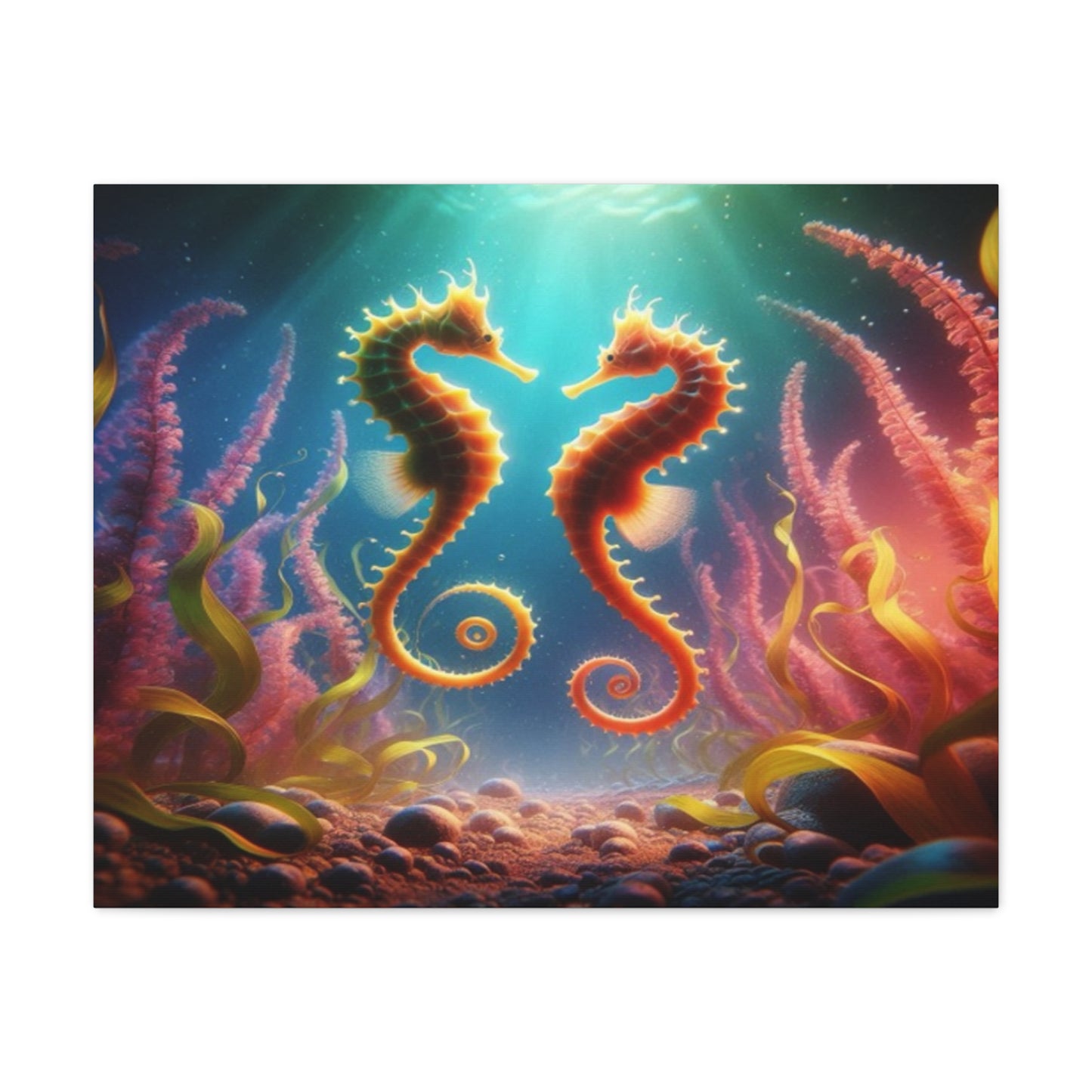 2 Seahorses In Sea Plants Canvas