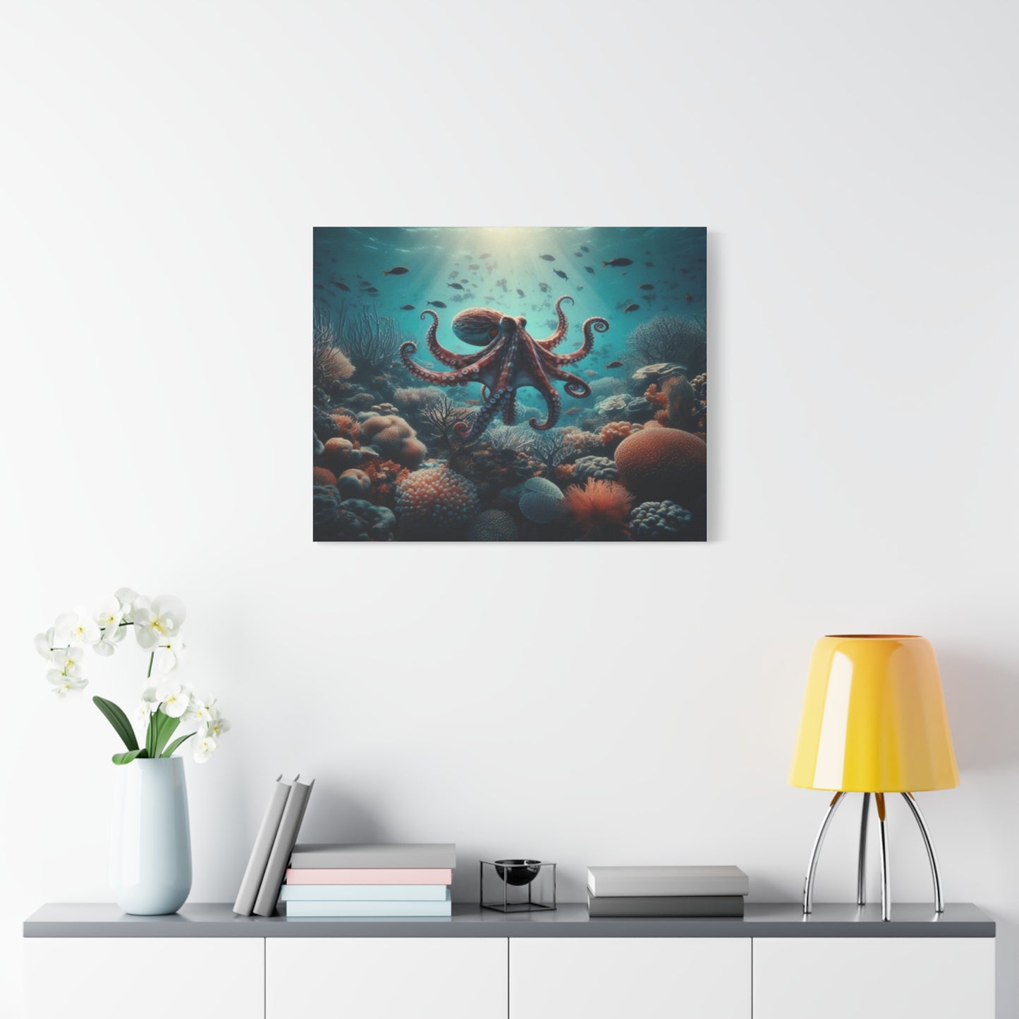 Octopus Swimming In Corals Canvas