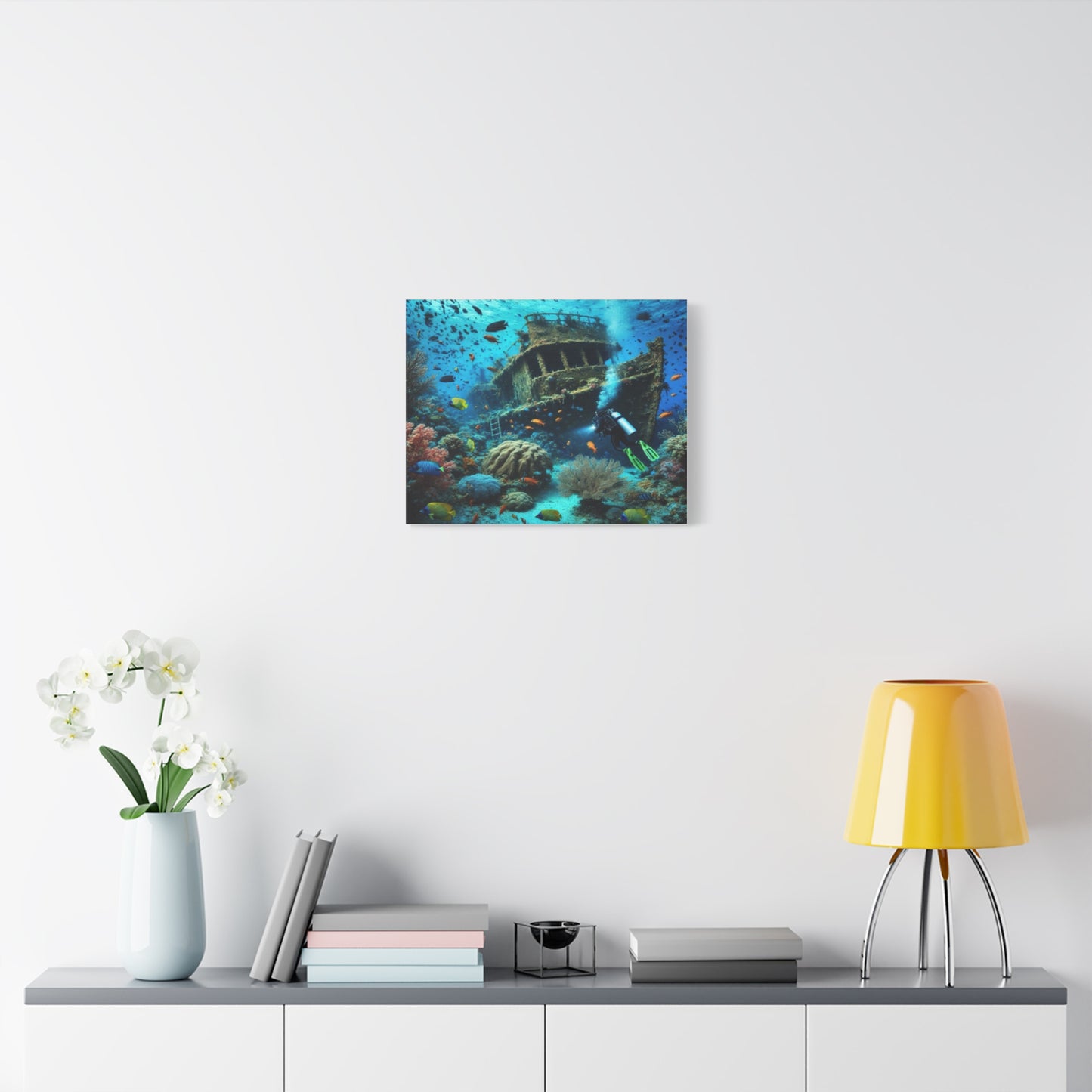 Underwater Shipwreck With Colourful Fish Canvas