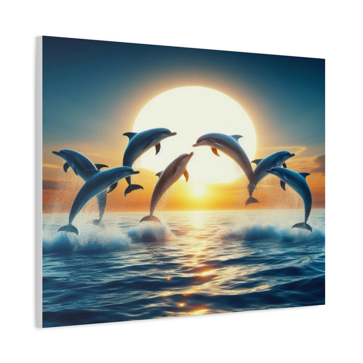 Dolphins Leaping In Sunrise Canvas
