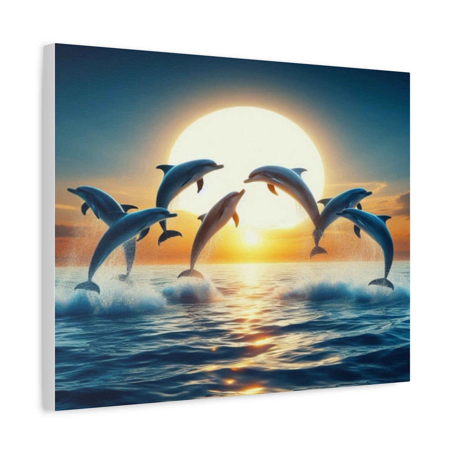 Dolphins Leaping In Sunrise Canvas