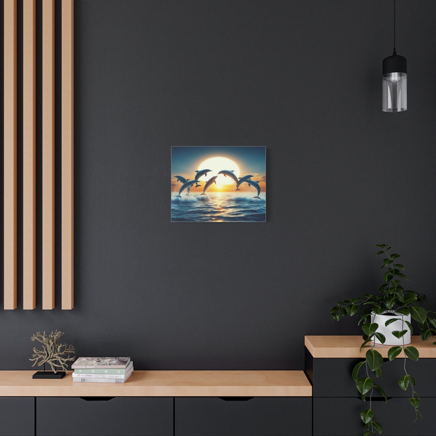 Dolphins Leaping In Sunrise Canvas