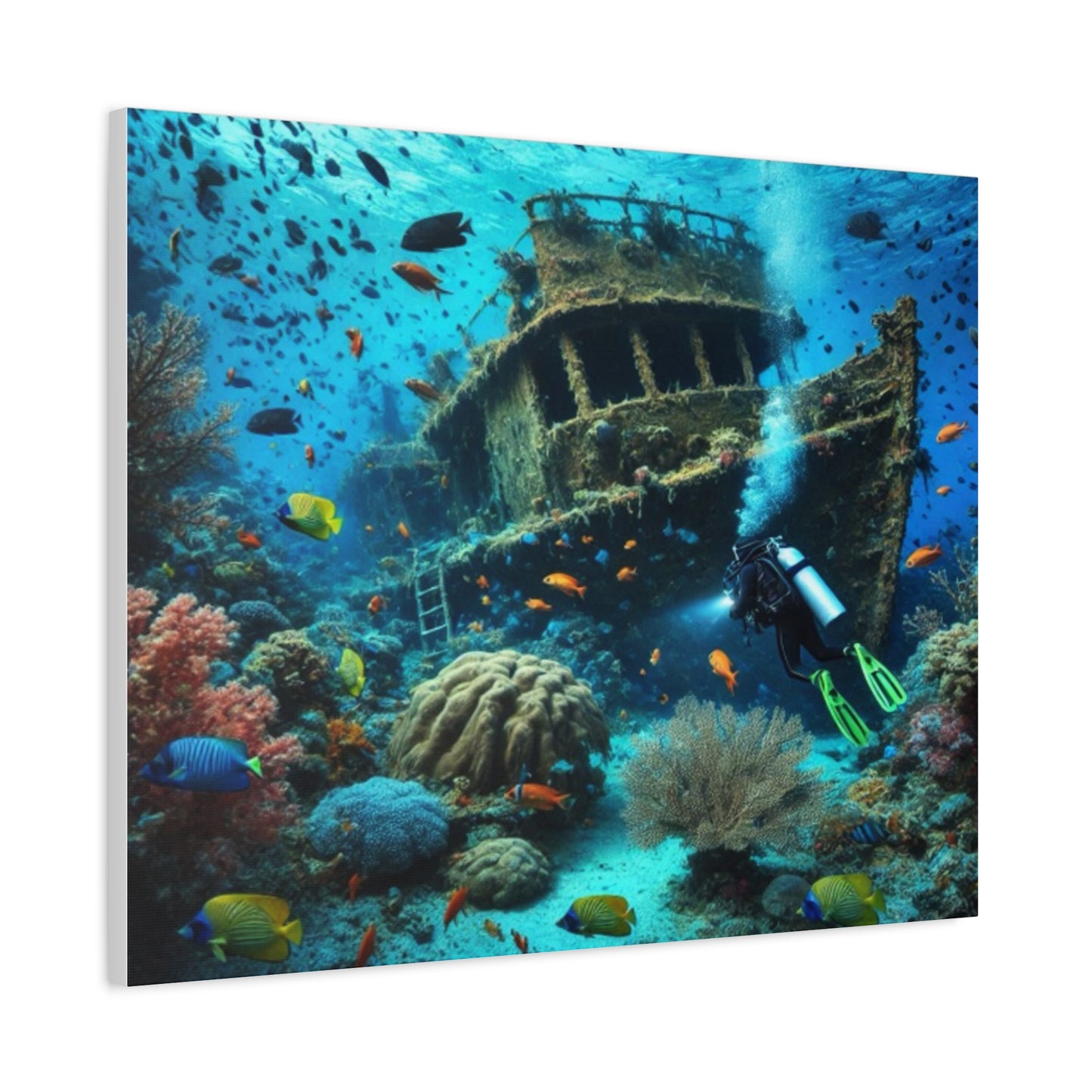 Underwater Shipwreck With Colourful Fish Canvas