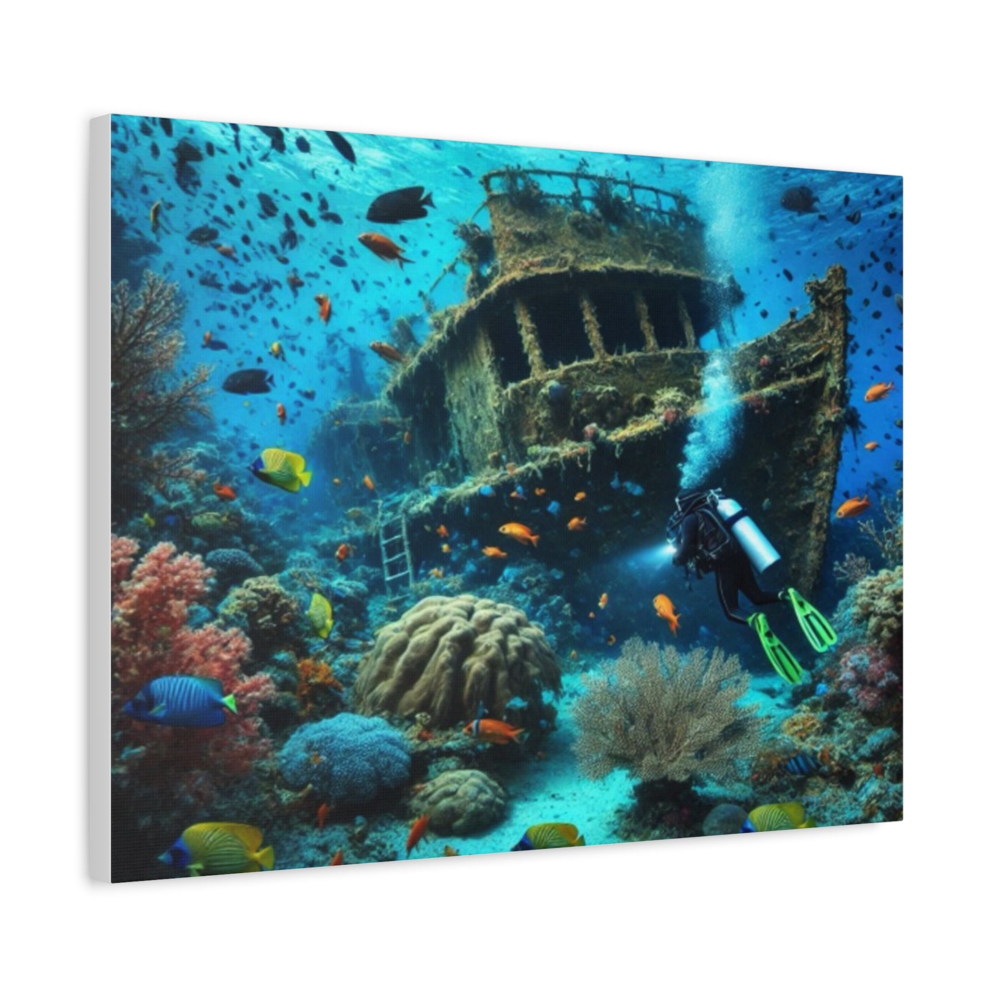 Underwater Shipwreck With Colourful Fish Canvas