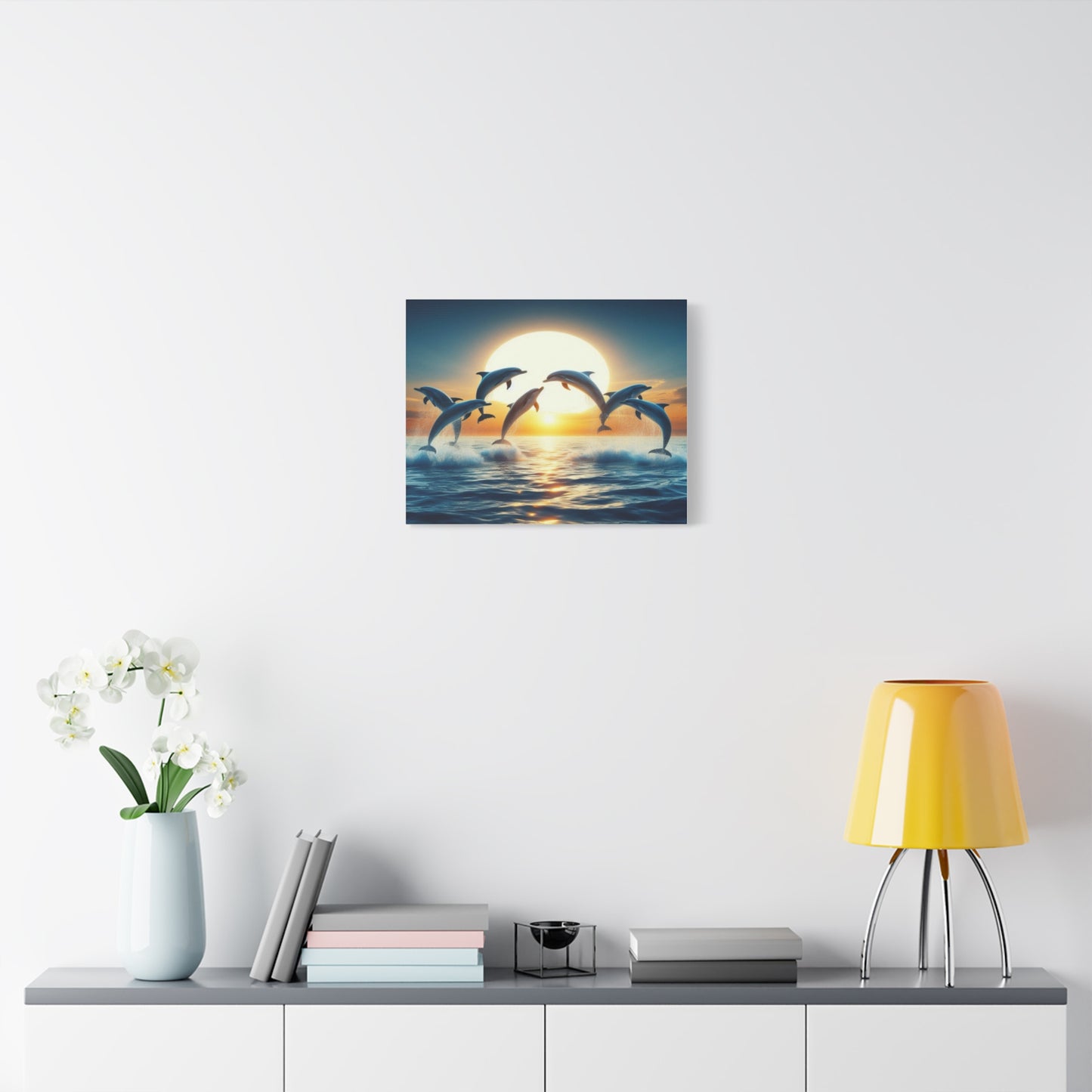 Dolphins Leaping In Sunrise Canvas