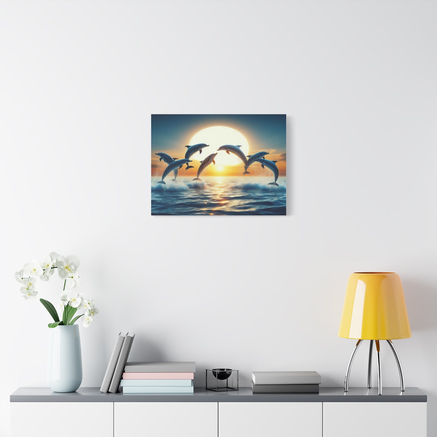 Dolphins Leaping In Sunrise Canvas