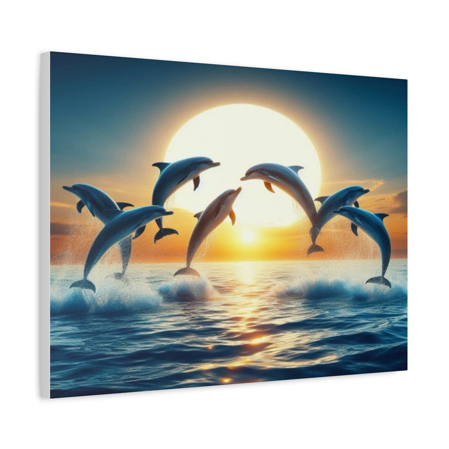 Dolphins Leaping In Sunrise Canvas