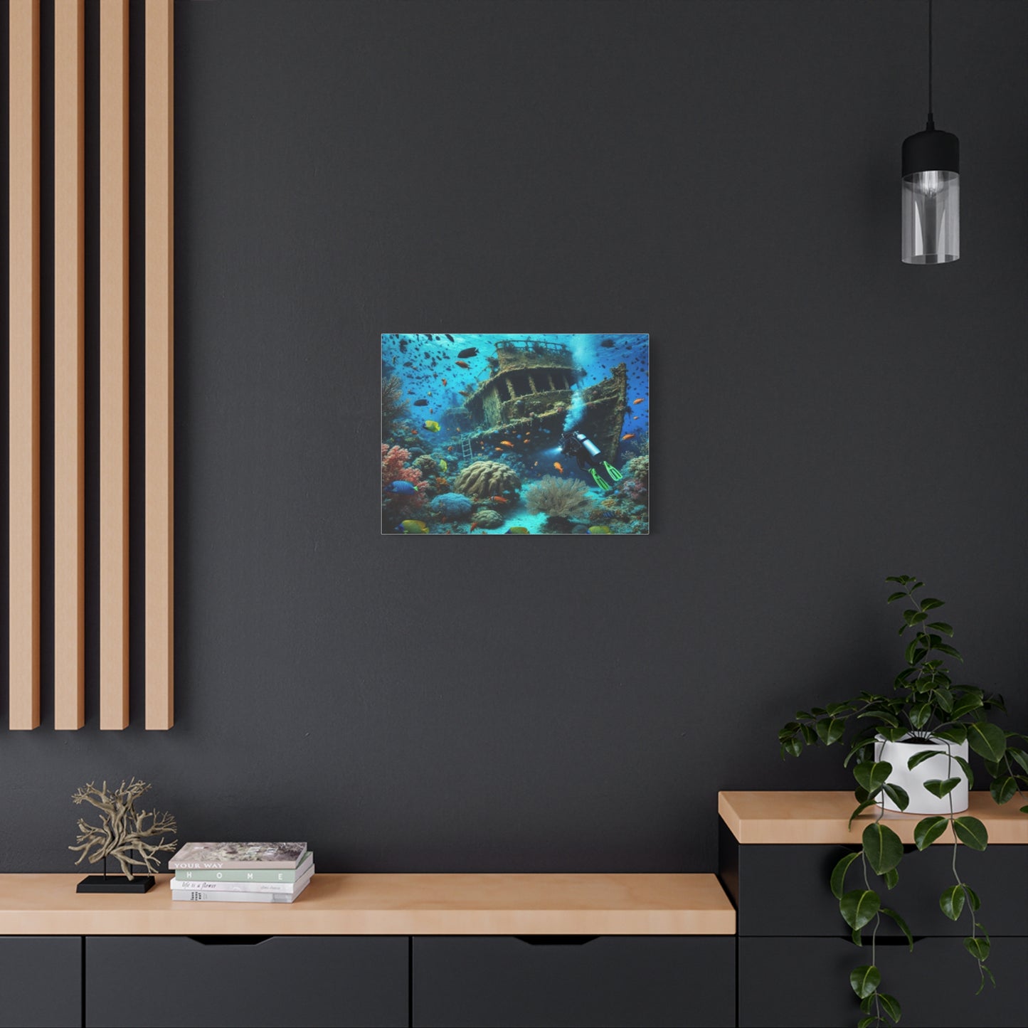 Underwater Shipwreck With Colourful Fish Canvas