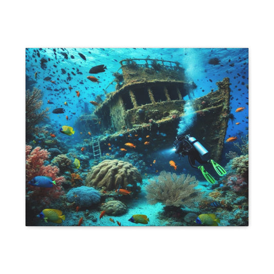 Underwater Shipwreck With Colourful Fish Canvas