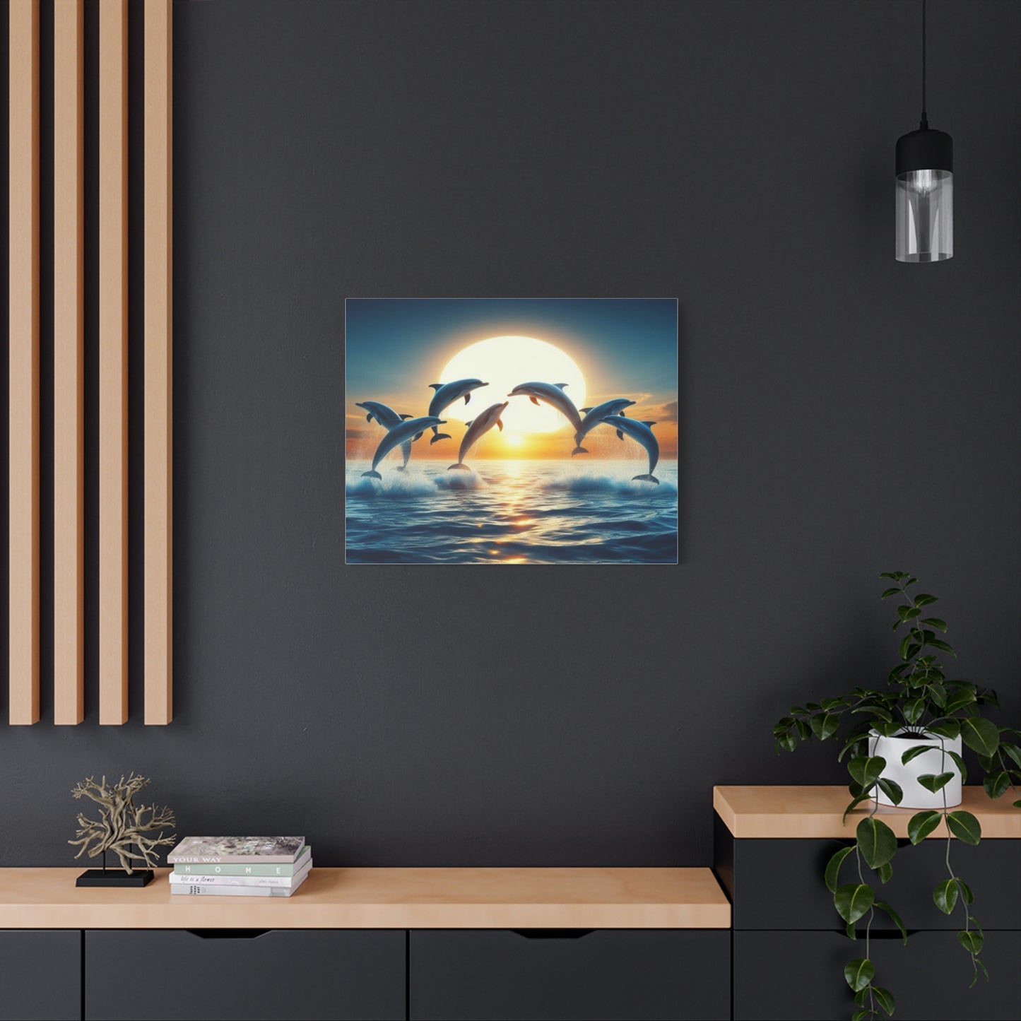 Dolphins Leaping In Sunrise Canvas