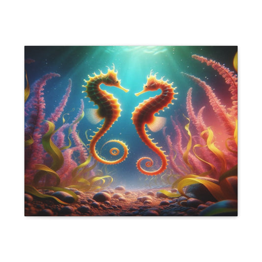 2 Seahorses In Sea Plants Canvas