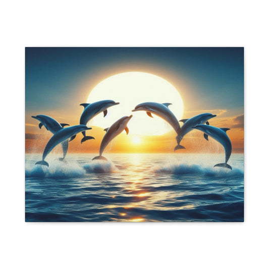 Dolphins Leaping In Sunrise Canvas