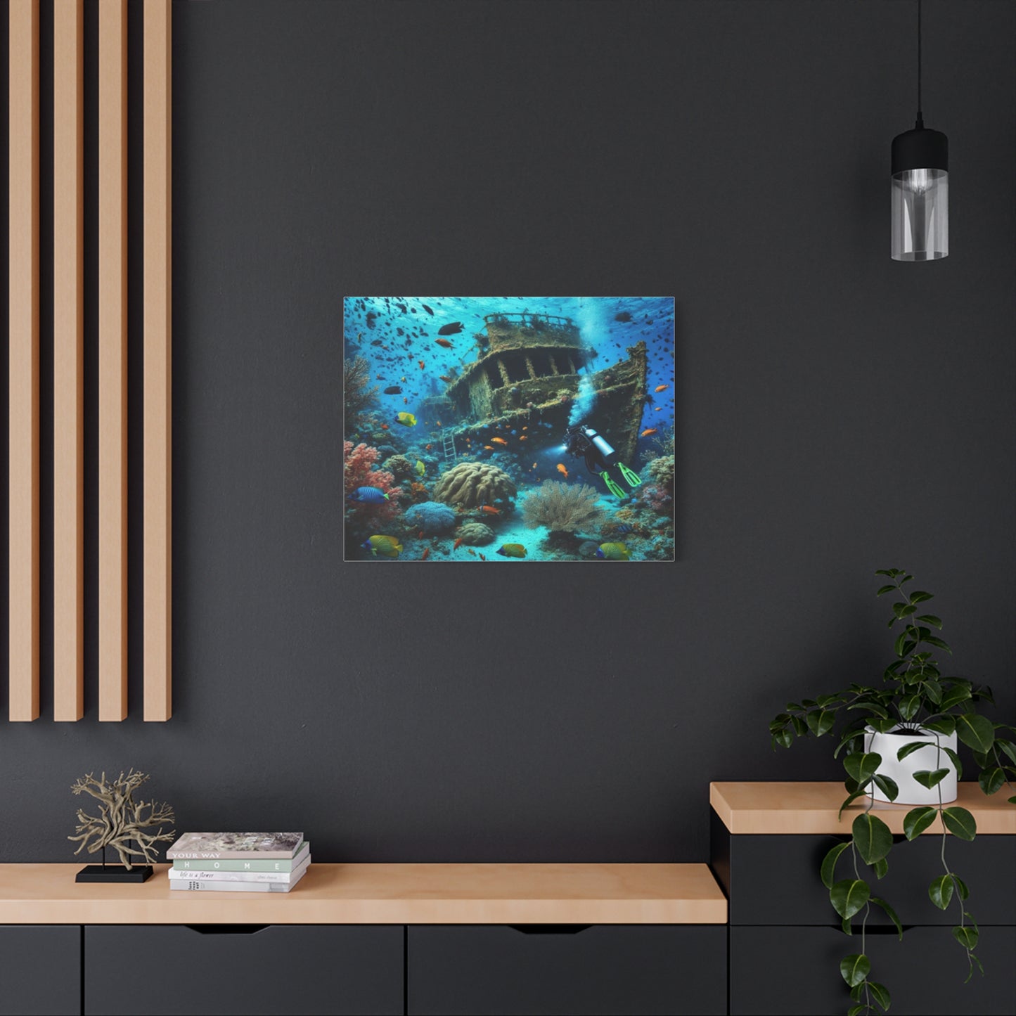 Underwater Shipwreck With Colourful Fish Canvas