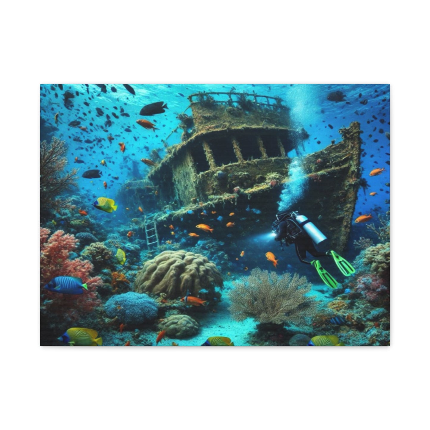 Underwater Shipwreck With Colourful Fish Canvas