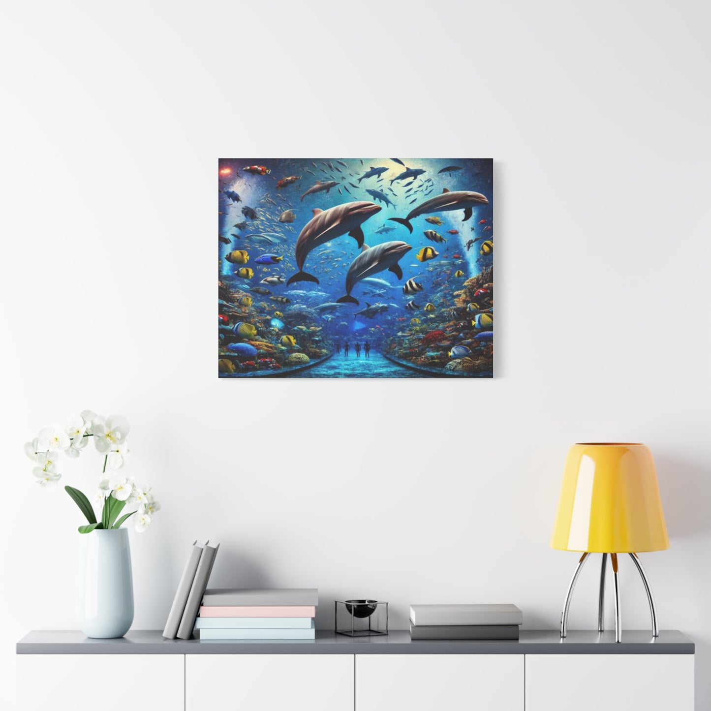 Dolphins And Vibrant Fish Canvas