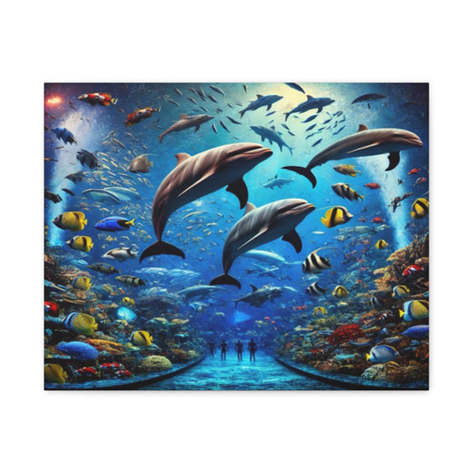 Dolphins And Vibrant Fish Canvas