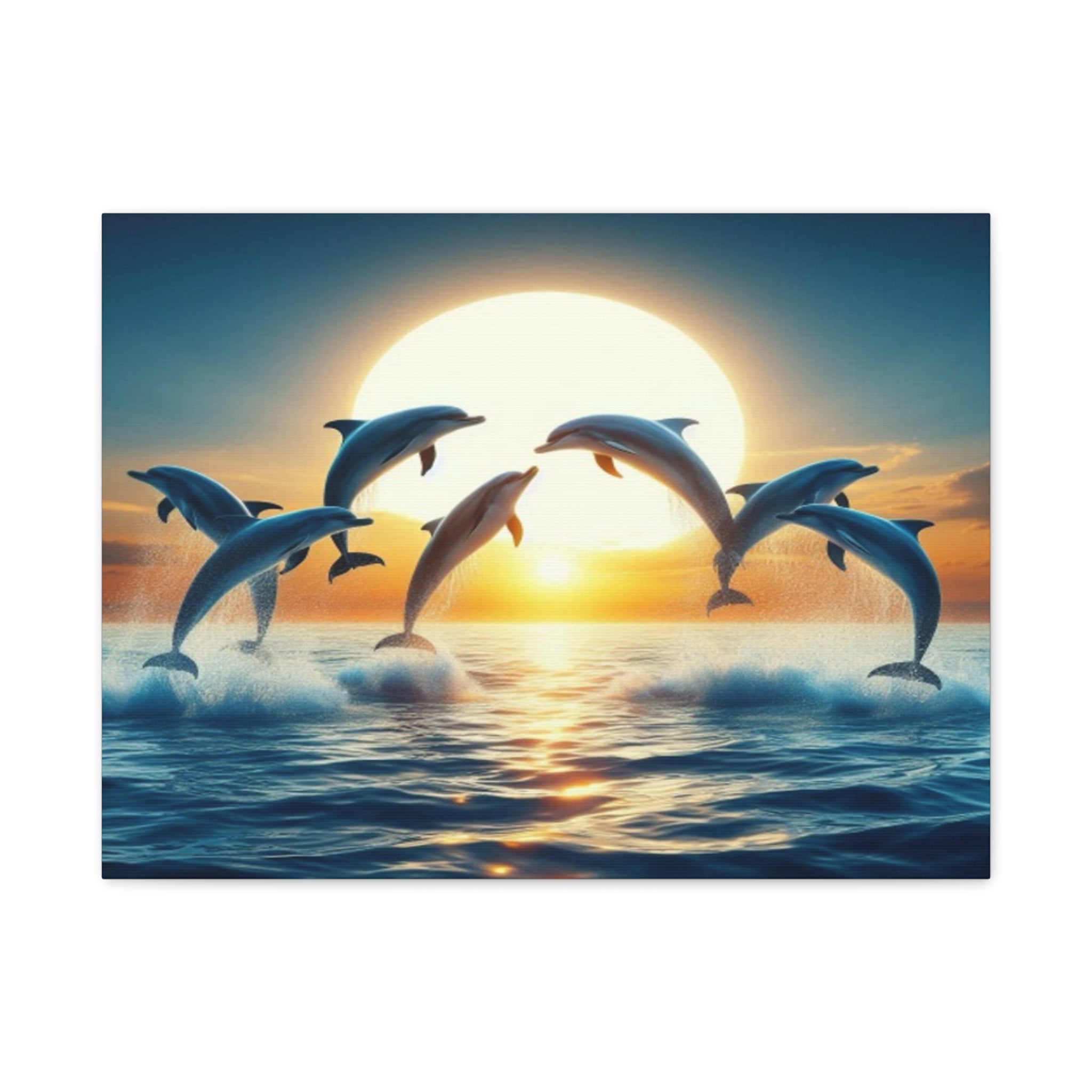 Dolphins Leaping In Sunrise Canvas