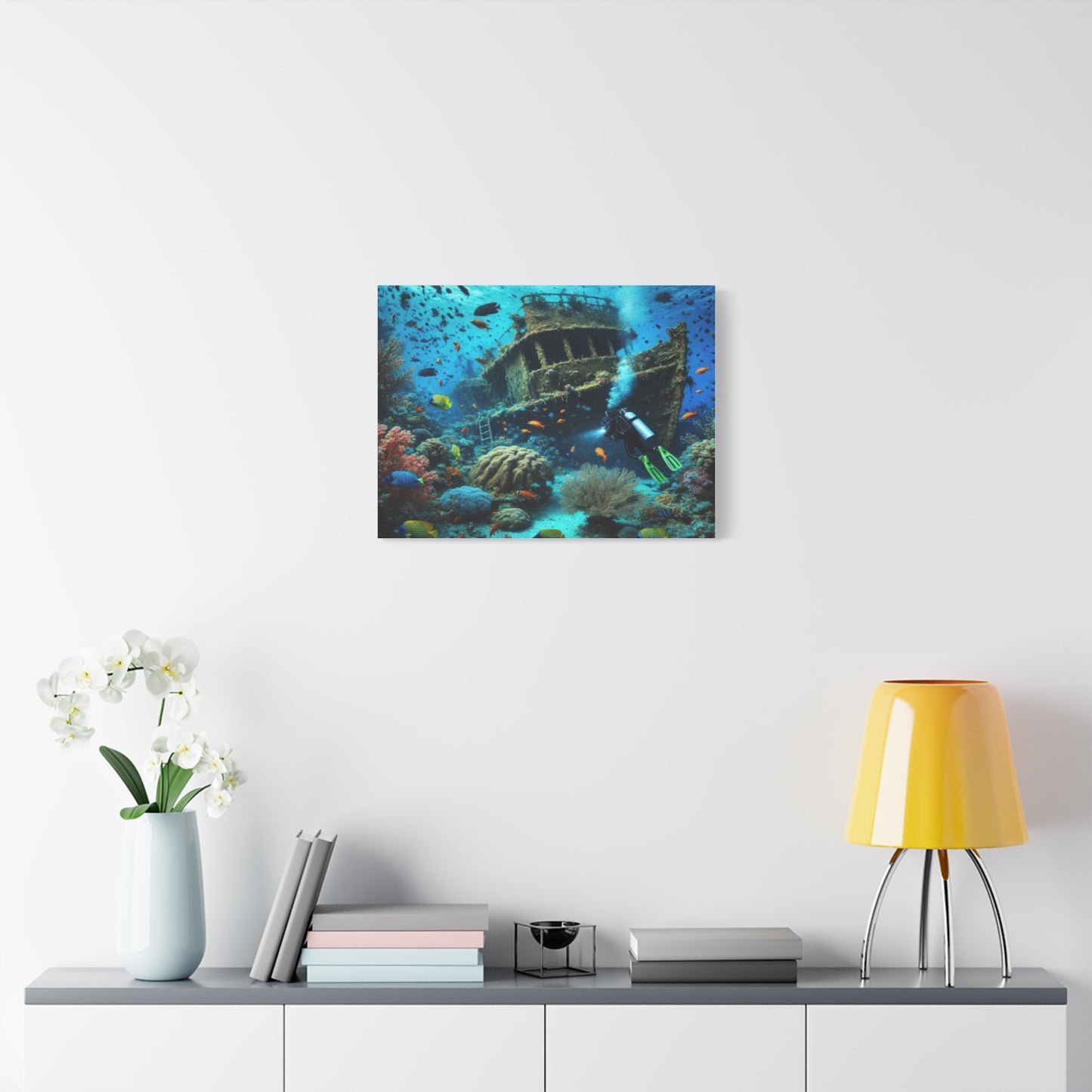 Underwater Shipwreck With Colourful Fish Canvas